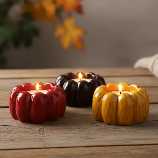 Green-Life ceramic tealight holder GF25CH818 with holiday themes, supporting fast seasonal updates and promotional candle assortments.