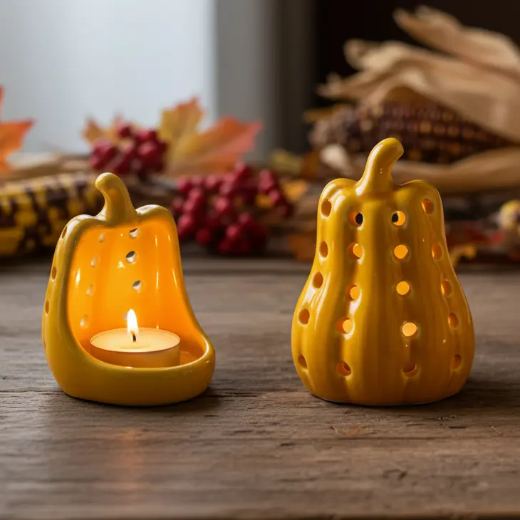 Green-Life ceramic tealight holder GF25CH819 with holiday themes, supporting fast seasonal updates and promotional candle assortments.