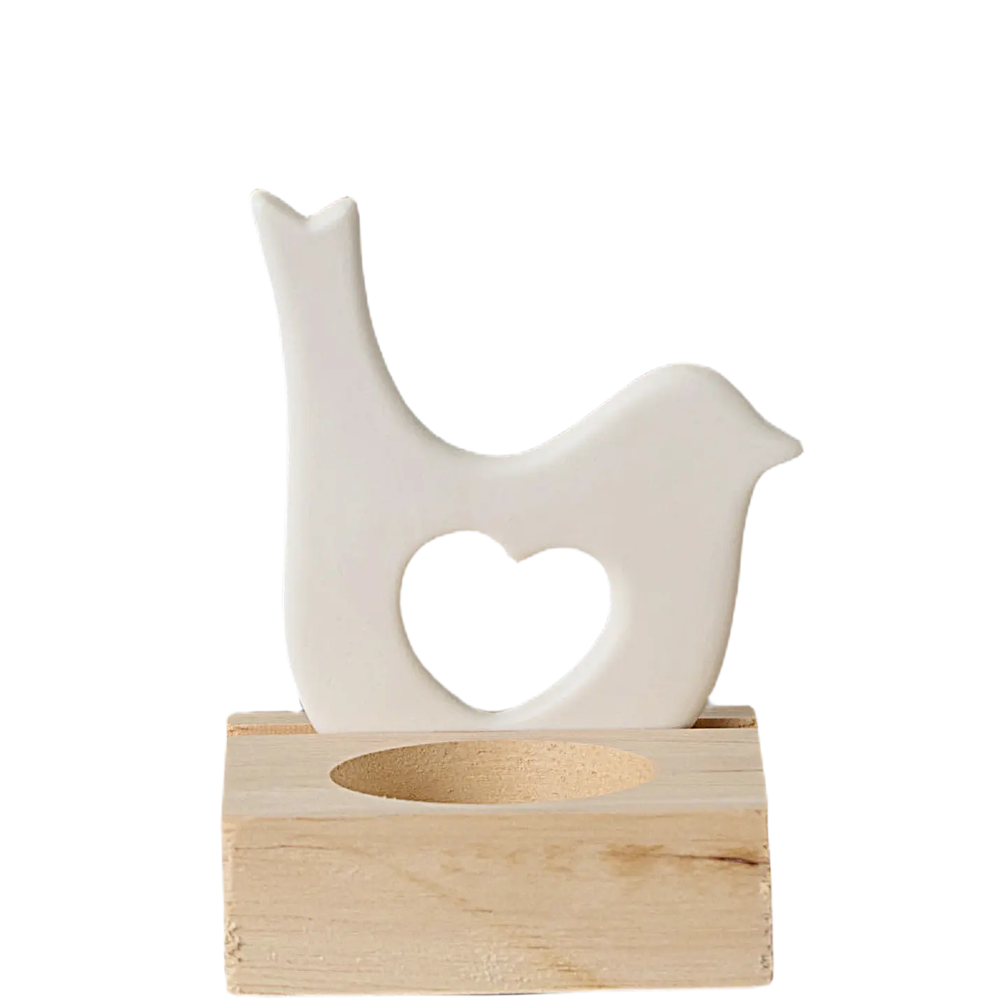 Green-Life ceramic tealight holder GF684A1500 with wood base, offering warm material contrast for lifestyle and natural candle collections.