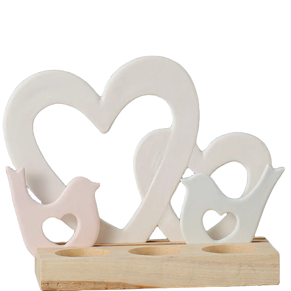 Green-Life ceramic tealight holder GF684A1518 with wood base, offering warm material contrast for lifestyle and natural candle collections.