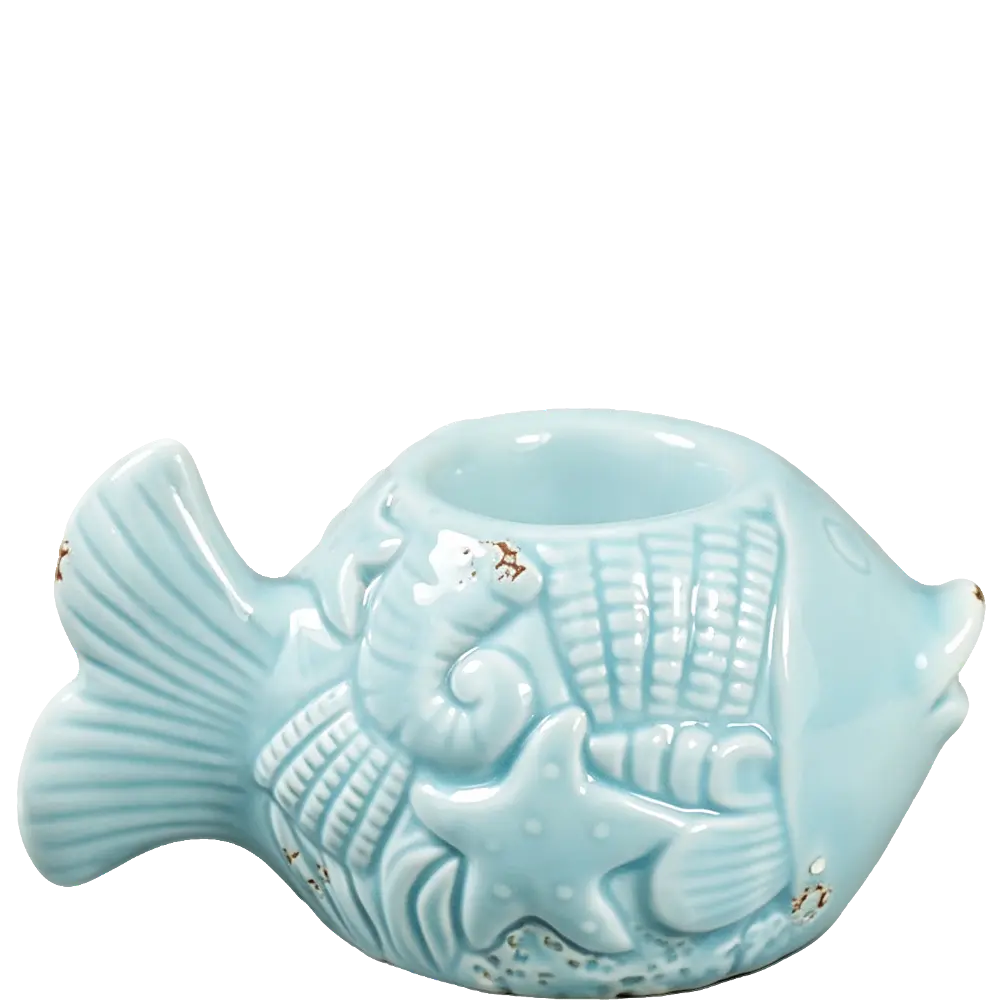 Green-Life ceramic tealight holder GFH192017 with ocean and marine design, suitable for coastal and summer-themed candle product development.