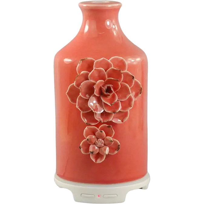 Green-Life ceramic ultrasonic diffuser GLE176289M with handmade flower detailing, designed for fragrance brands and giftware importers seeking decorative private label aroma diffuser collections.