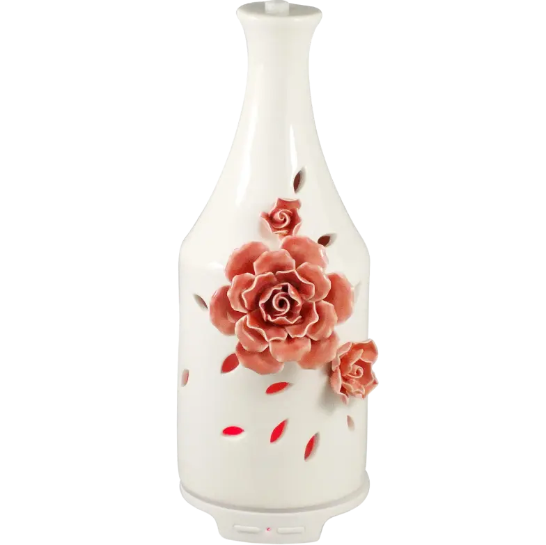 Green-Life ceramic ultrasonic diffuser GLE176294L with handmade flower detailing, designed for fragrance brands and giftware importers seeking decorative private label aroma diffuser collections.