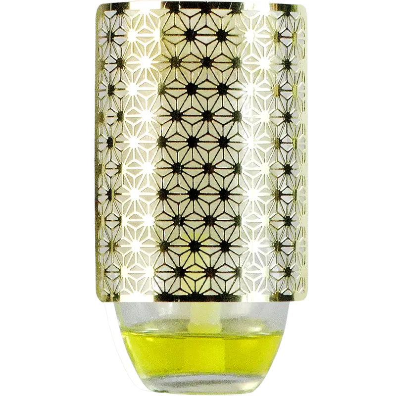 Green-Life metal plug-in air freshener GL24EP837 with decorative cutout housing combining ambient lighting effect with fragrance diffusion for premium retail scent products.