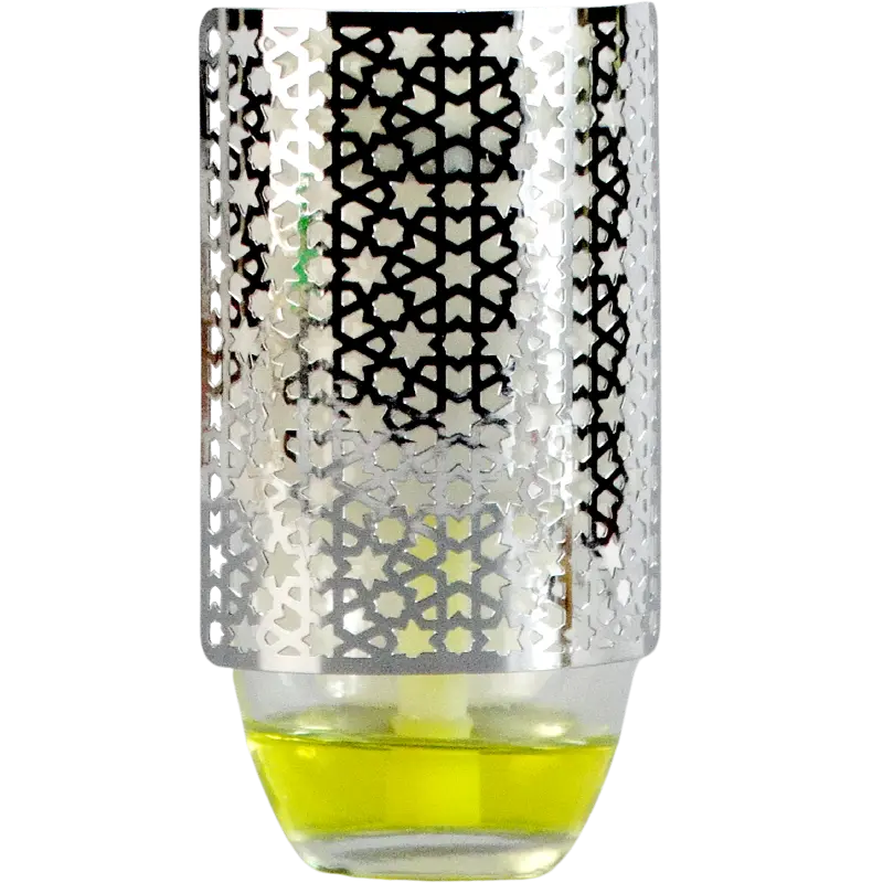 Green-Life metal plug-in air freshener GL24EP841 with decorative cutout housing combining ambient lighting effect with fragrance diffusion for premium retail scent products.