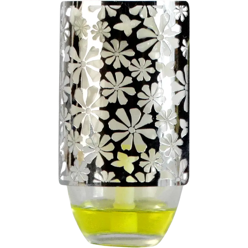 Green-Life metal plug-in air freshener GL24EP842 with decorative cutout housing combining ambient lighting effect with fragrance diffusion for premium retail scent products.