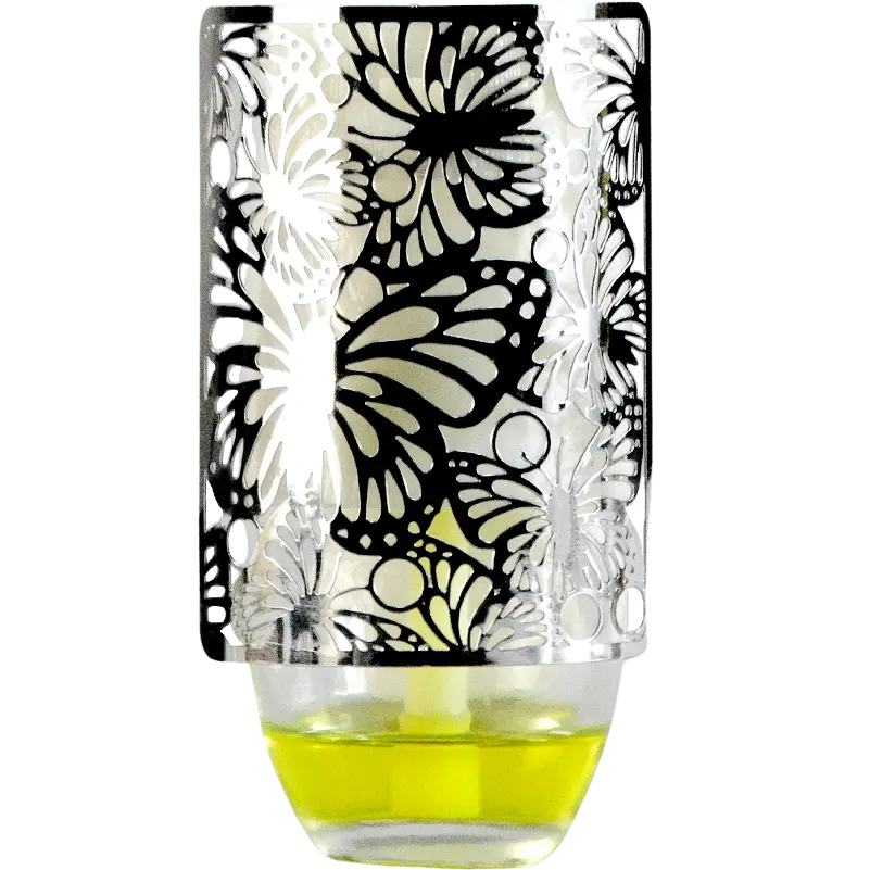Green-Life metal plug-in air freshener GL24EP843 with decorative cutout housing combining ambient lighting effect with fragrance diffusion for premium retail scent products.