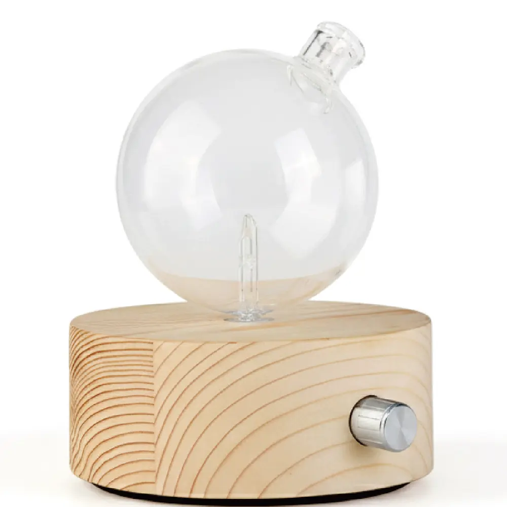 Green-Life spherical glass nebulizing diffuser with wood base designed for modern aromatherapy brands