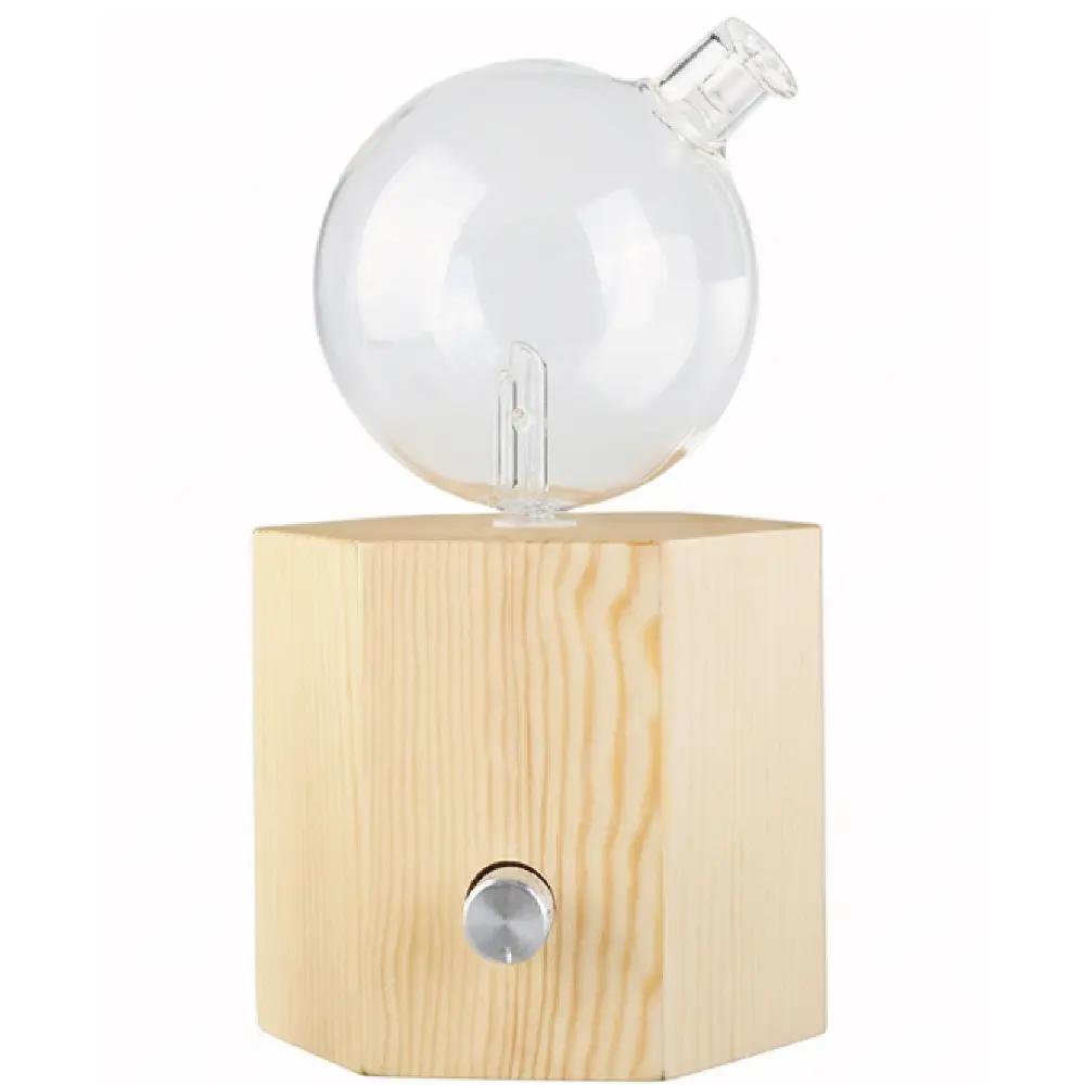 Green-Life spherical glass nebulizing diffuser with wood base designed for modern aromatherapy brands