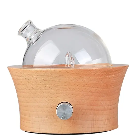 Green-Life spherical glass nebulizing diffuser with wood base designed for modern aromatherapy brands