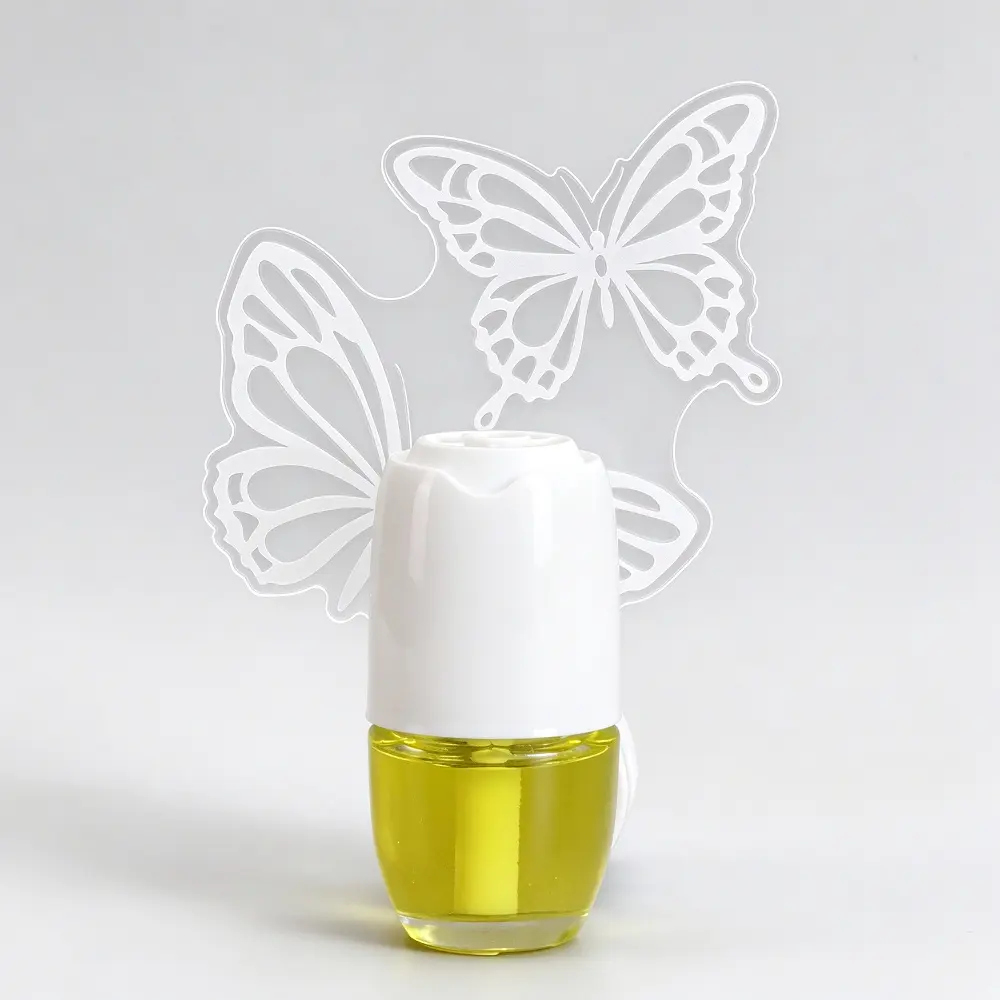 Green-Life plug-in air freshener GL25EP1020 with laser cut acrylic ornament panel, developed for decorative fragrance products and customizable retail scent collections.