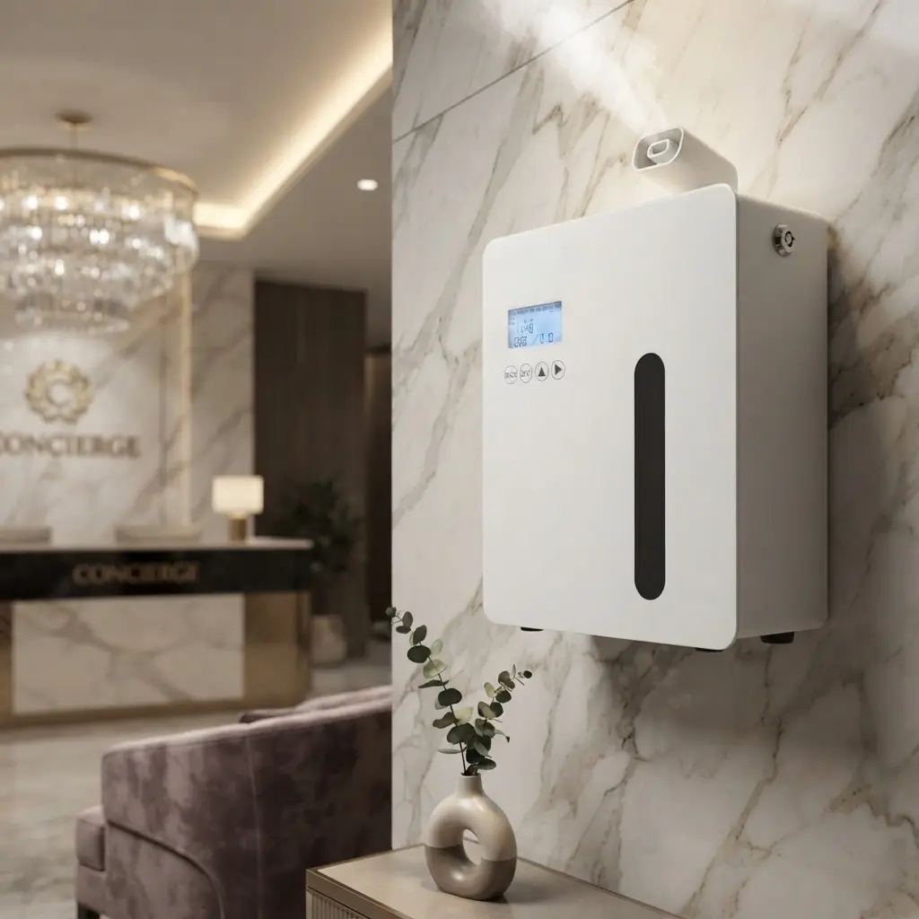 Green-Life Wall Mounted Commercial Diffuser GF26EW7065 provides a professional aroma solution for hotels, lobbies, offices, shopping malls and public spaces