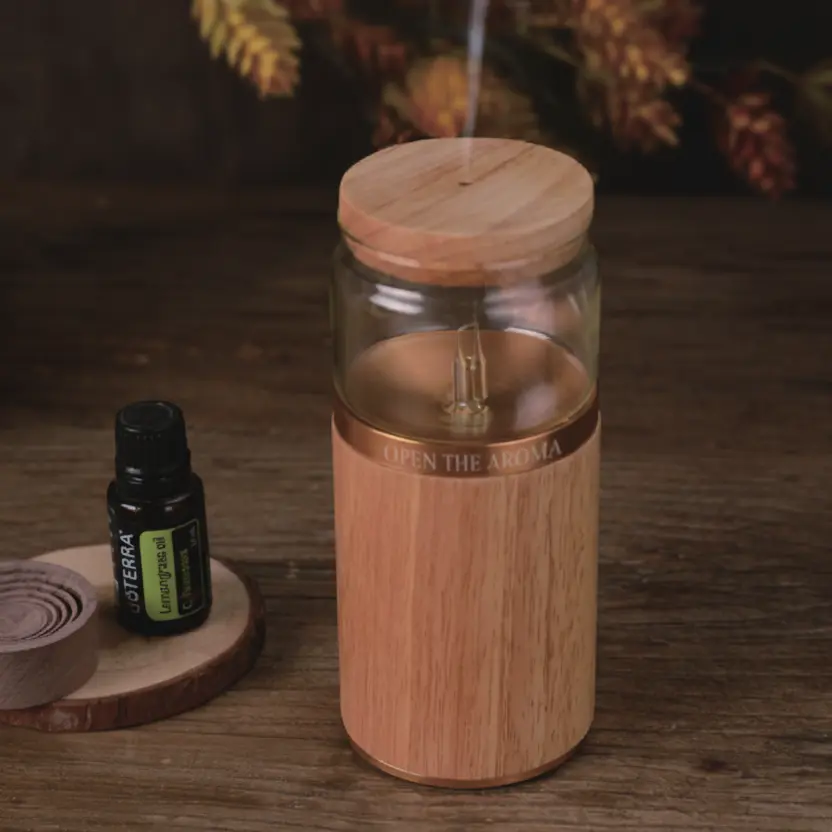 Green-Life wood base glass nebulizing aroma diffuser GF25EW14E27 minimalist modern design for fragrance brands