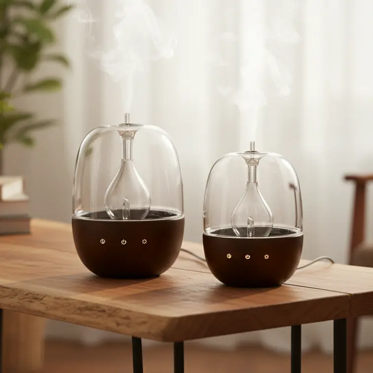 Green-Life wood base glass nebulizing aroma diffuser GF25EW215E11 minimalist modern design for fragrance brands