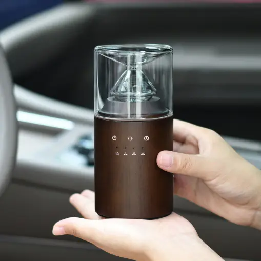 Green-Life wood base glass nebulizing aroma diffuser GF25EW225 minimalist modern design for fragrance brands