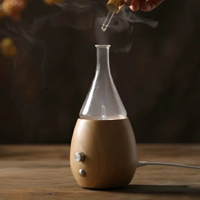 Green-Life traditional style wood and glass nebulizing aroma diffuser GF25EW35E27 designed for classic fragrance collections