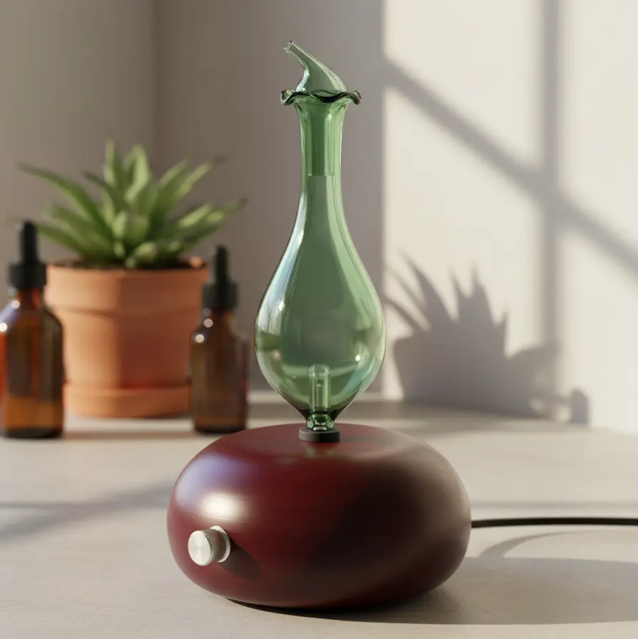 Green-Life traditional style wood and glass nebulizing aroma diffuser GF25EW36E27 designed for classic fragrance collections