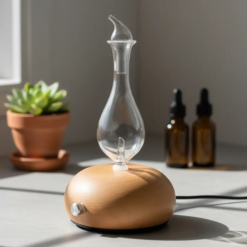 Green-Life traditional style wood and glass nebulizing aroma diffuser GF25EW37E27 designed for classic fragrance collections