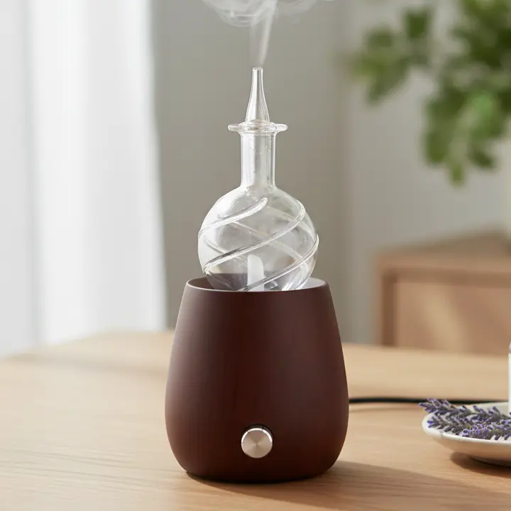 Green-Life traditional style wood and glass nebulizing aroma diffuser GF25EW47E22 designed for classic fragrance collections