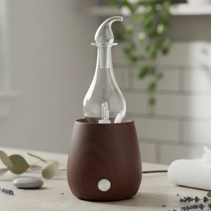 Green-Life traditional style wood and glass nebulizing aroma diffuser GF25EW48E22 designed for classic fragrance collections