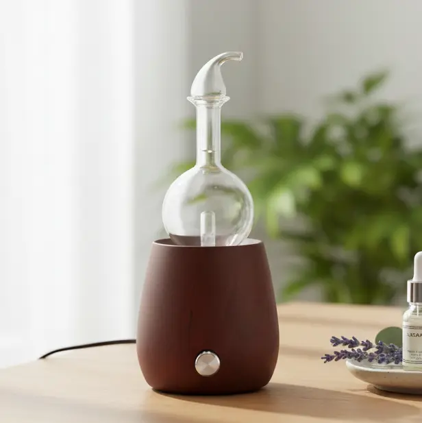 Green-Life traditional style wood and glass nebulizing aroma diffuser GF25EW50E22 designed for classic fragrance collections