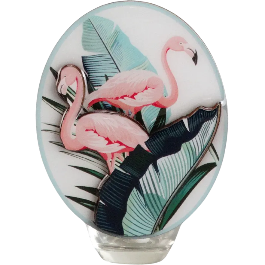 Green-Life MDF plug-in air freshener GL24EP336 with epoxy dome printed ornament panel designed for customized fragrance souvenirs and branded scent products.