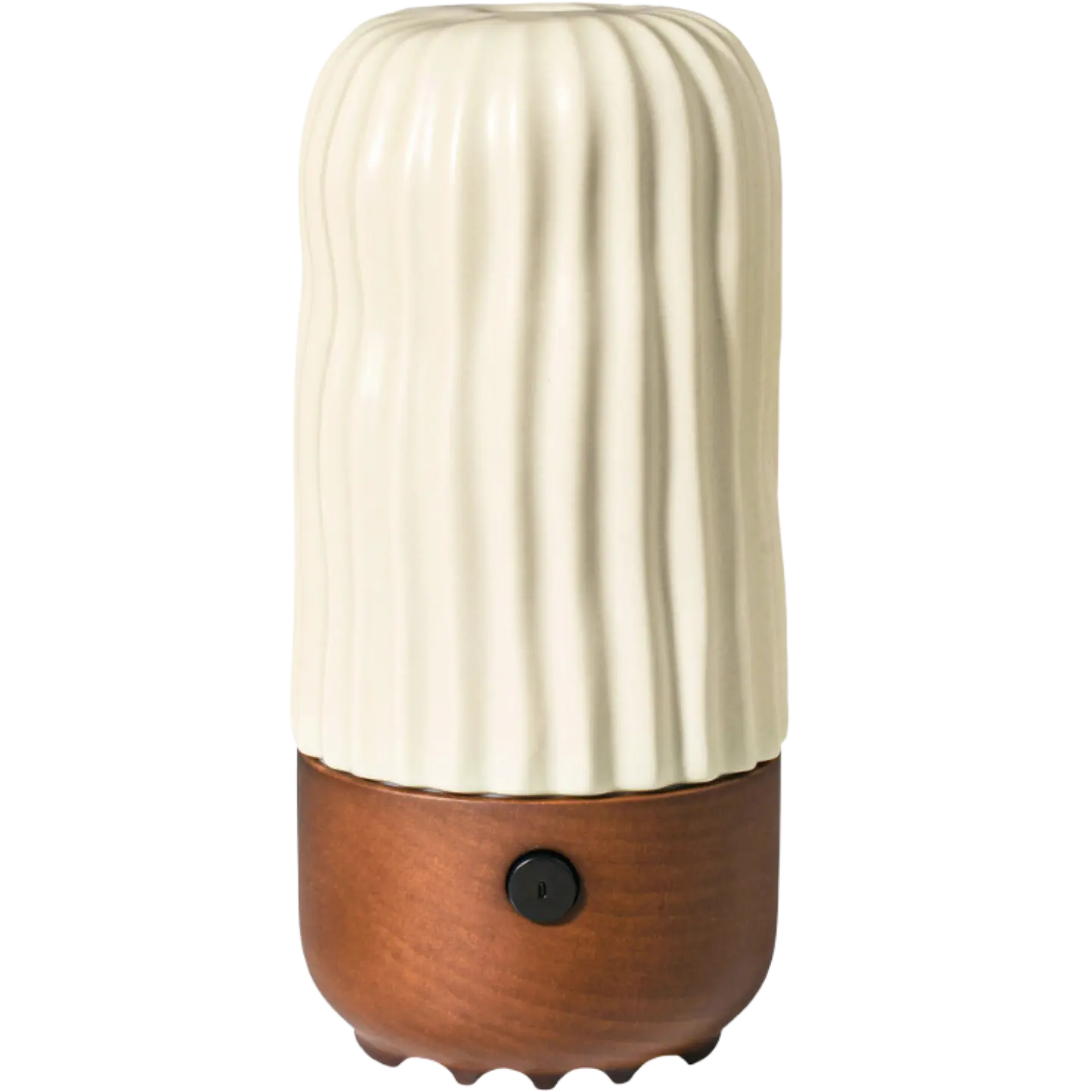 Green-Life ceramic ultrasonic diffuser GF24EA068E11 with wooden base in a simple modern style, suitable for minimalist home fragrance brands, OEM diffuser programs, and contemporary retail collections.
