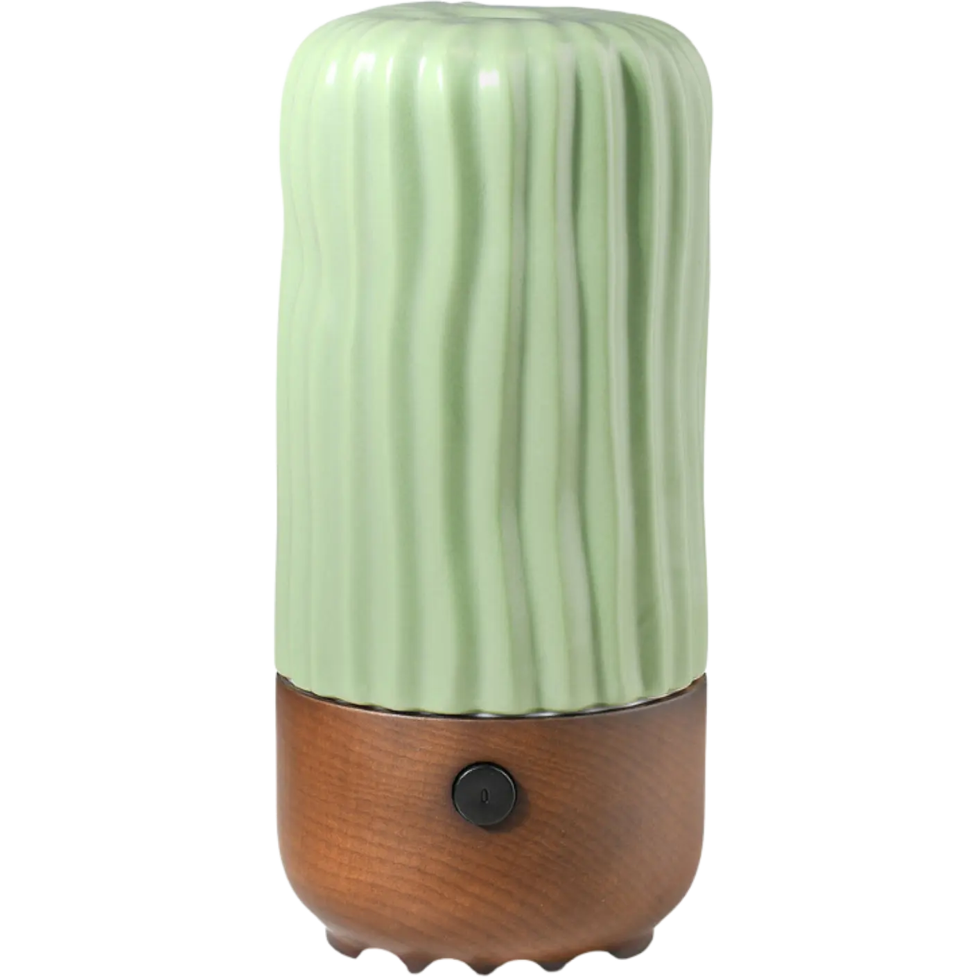 Green-Life ceramic ultrasonic diffuser GF24EA070E11 with wooden base in a simple modern style, suitable for minimalist home fragrance brands, OEM diffuser programs, and contemporary retail collections.