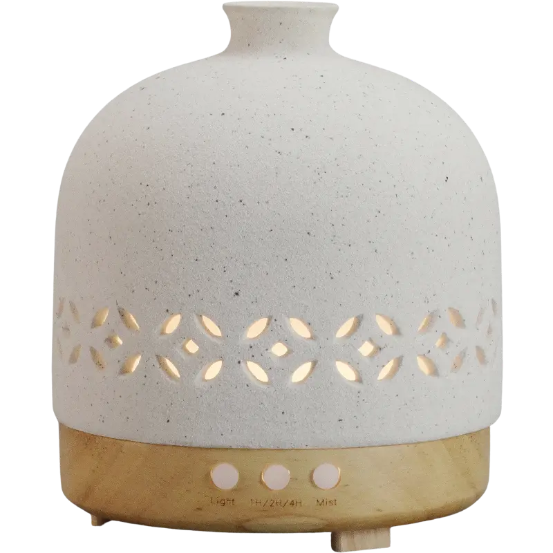 Green-Life ceramic ultrasonic diffuser GF24EA0909E41 with transmutation glaze finish and wooden base, created for premium fragrance brands and importers seeking artistic ceramic diffuser designs with strong shelf appeal.