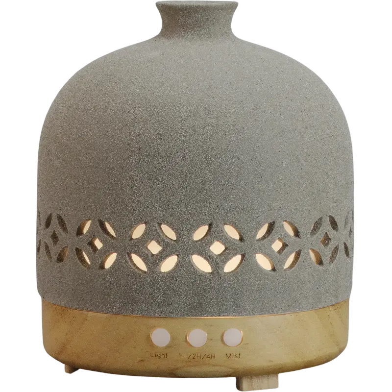Green-Life ceramic ultrasonic diffuser GF24EA0910E41 with transmutation glaze finish and wooden base, created for premium fragrance brands and importers seeking artistic ceramic diffuser designs with strong shelf appeal.