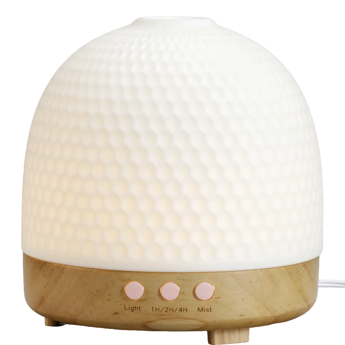 Green-Life ceramic ultrasonic diffuser GF24EA0911E4 with wooden base in a simple modern style, suitable for minimalist home fragrance brands, OEM diffuser programs, and contemporary retail collections.