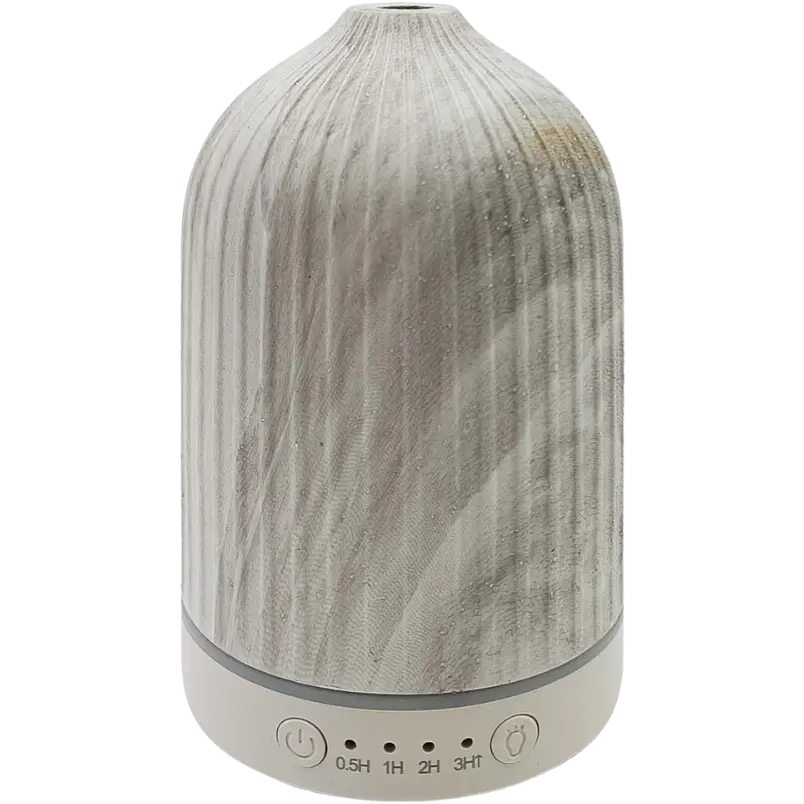 Green-Life ceramic ultrasonic diffuser GF24EA136C25 with water transfer printing finish, designed for buyers who need wood look styling, production flexibility, and scalable OEM diffuser programs.