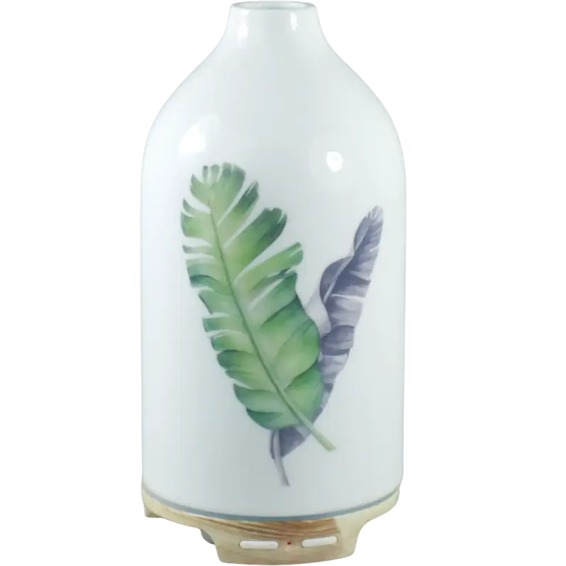 Green-Life ceramic ultrasonic diffuser GLE191101Z with nature inspired accents, developed for fragrance brands and importers seeking fresh botanical design directions in ultrasonic diffuser ranges.