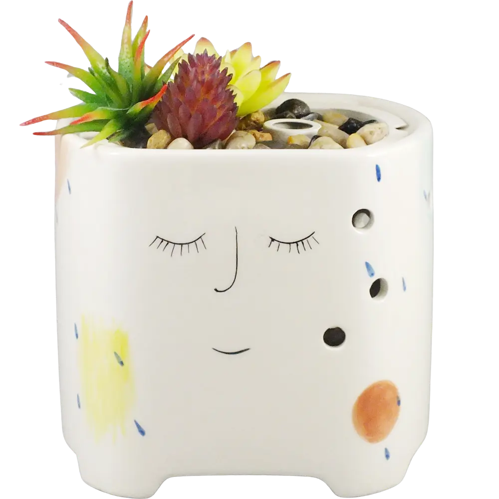 Green-Life ceramic ultrasonic diffuser GLEA20146S with succulent planter concept, suitable for gift brands, lifestyle retailers, and buyers seeking playful botanical diffuser designs.