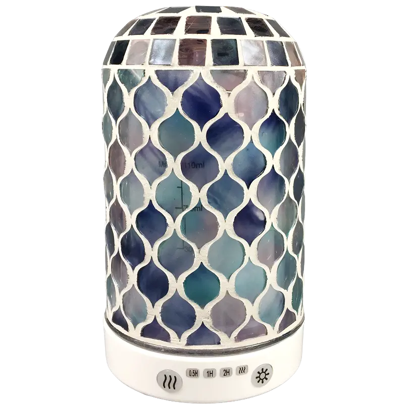 Green-Life mosaic glass ultrasonic diffuser GEA180932 creating colorful ambient lighting effects, designed for decorative home fragrance collections and retail diffuser brands.