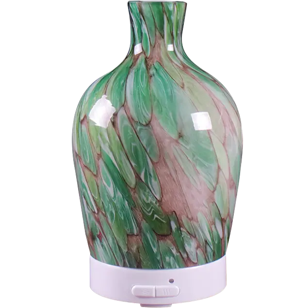 Green-Life Liuli style glass ultrasonic diffuser featuring GF24EA105E14 colorful artistic glass design, ideal for aromatherapy brands and importers seeking distinctive decorative diffuser collections.