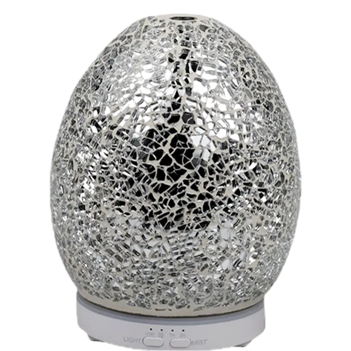Green-Life mosaic glass ultrasonic diffuser GF24EA149E13 creating colorful ambient lighting effects, designed for decorative home fragrance collections and retail diffuser brands.