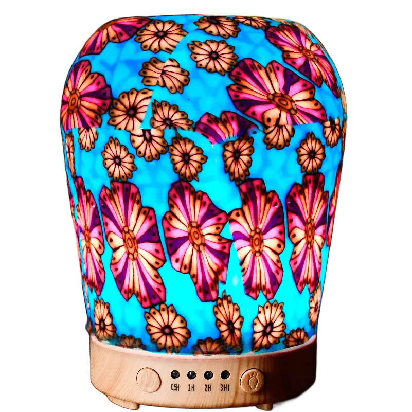 Green-Life glass ultrasonic diffuser GF25EA068CT1 with polymer clay decoration, offering handcrafted artistic diffuser concepts for niche fragrance brands and specialty retailers.