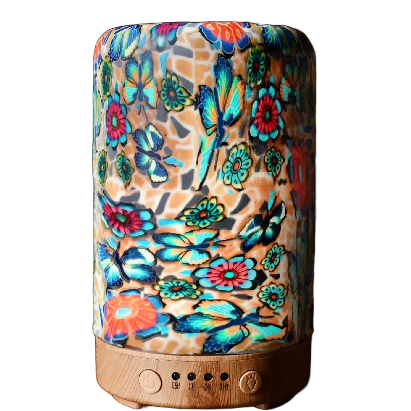 Green-Life glass ultrasonic diffuser GF25EA068CT2 with polymer clay decoration, offering handcrafted artistic diffuser concepts for niche fragrance brands and specialty retailers.