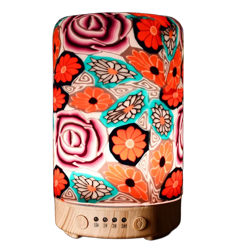 Green-Life glass ultrasonic diffuser GF25EA068CT3 with polymer clay decoration, offering handcrafted artistic diffuser concepts for niche fragrance brands and specialty retailers.