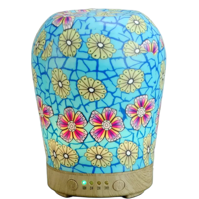 Green-Life glass ultrasonic diffuser GF25EA068CT4 with polymer clay decoration, offering handcrafted artistic diffuser concepts for niche fragrance brands and specialty retailers.