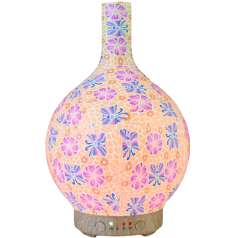 Green-Life glass ultrasonic diffuser GF25EA068CT5 with polymer clay decoration, offering handcrafted artistic diffuser concepts for niche fragrance brands and specialty retailers.