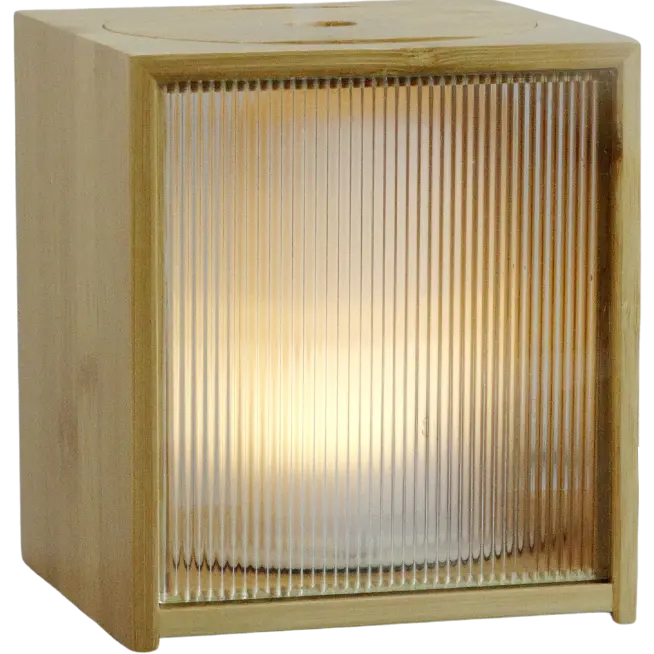 Green-Life glass ultrasonic diffuser GL24EA312 with bamboo frame structure, ideal for eco inspired aromatherapy collections.