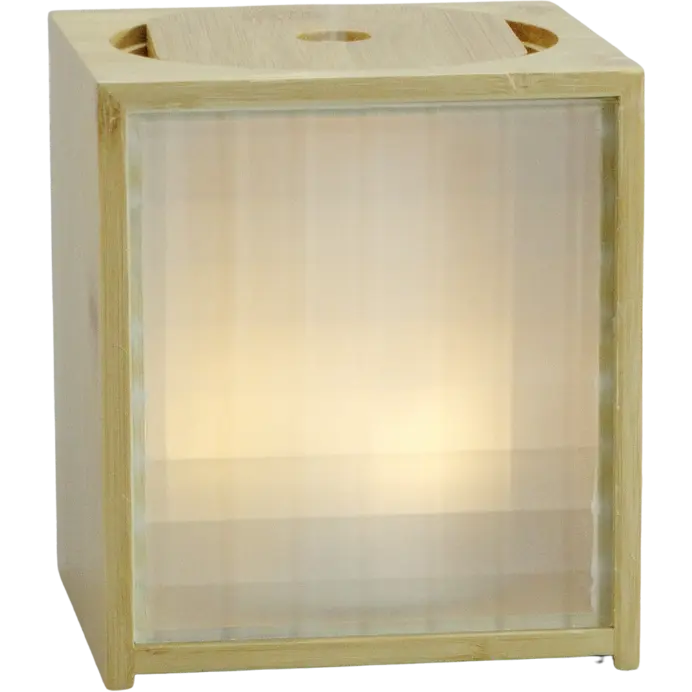 Green-Life glass ultrasonic diffuser GL24EA313 with bamboo frame structure, ideal for eco inspired aromatherapy collections.