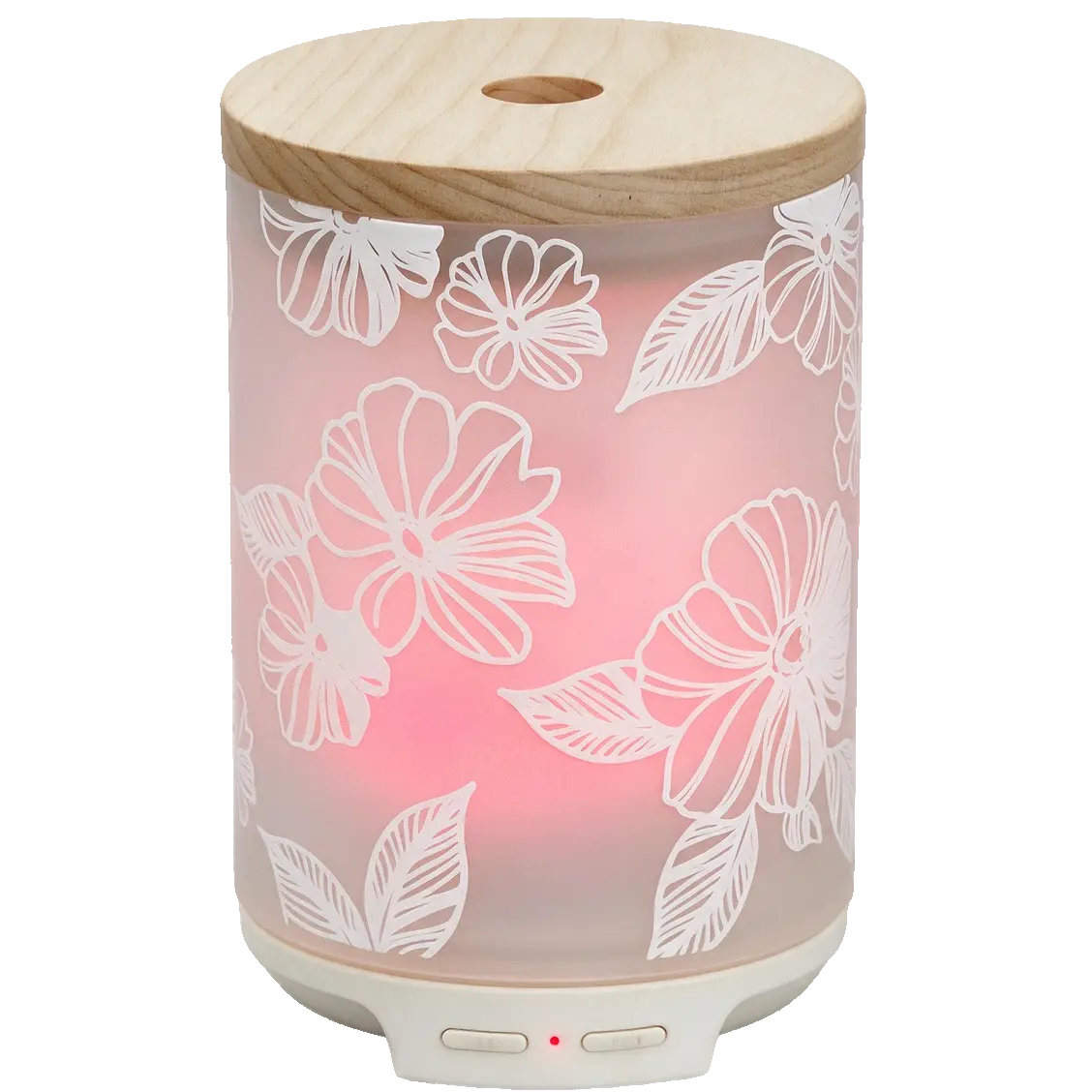 Green-Life glass ultrasonic diffuser GL24EA733 with decal decoration on glass cover, offering flexible design styles for OEM and private label aromatherapy diffuser programs.