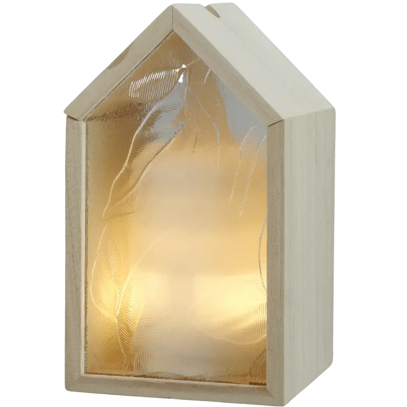 Green-Life glass ultrasonic diffuser GL25EA857 with wood framed decorative structure, blending natural materials with ultrasonic aroma technology for premium home fragrance brands.