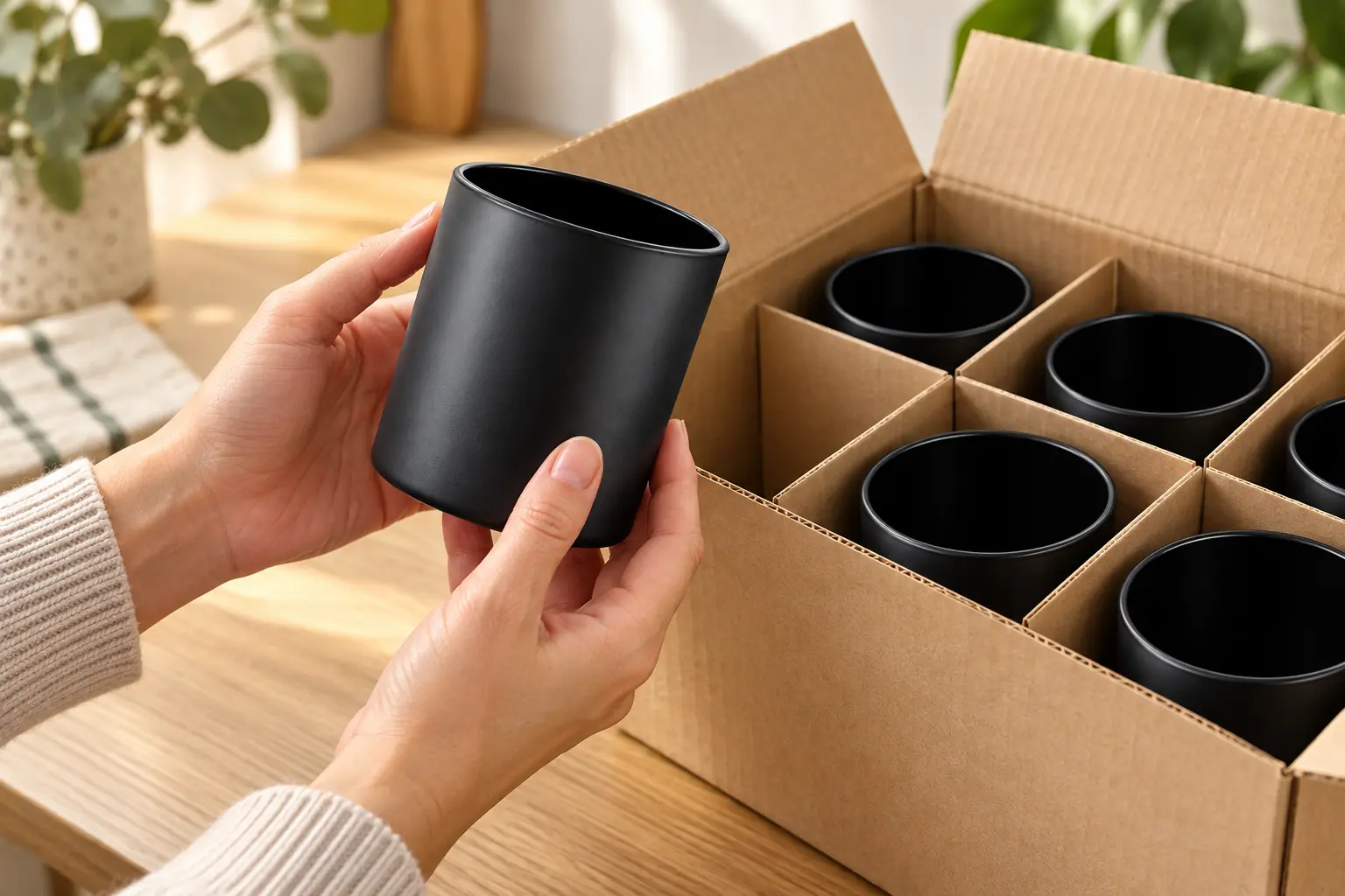 Inspect empty glass candle jars and internal dividers against agreed carton test acceptance criteria