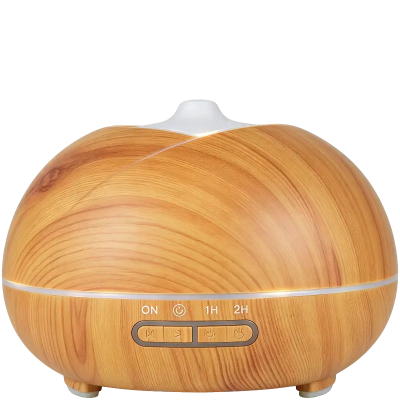 Green-Life plastic ultrasonic diffuser GF24EA042E22 with wood grain finish, combining natural wood aesthetics with modern aroma diffusion technology.