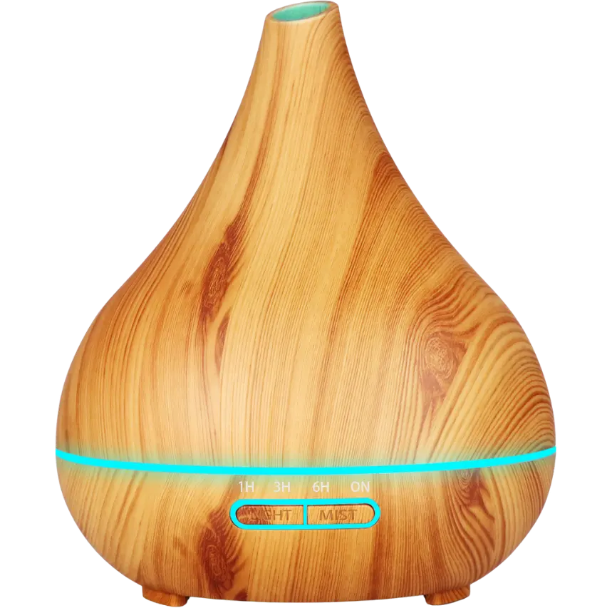Green-Life plastic ultrasonic diffuser GF24EA043E22 with wood grain finish, combining natural wood aesthetics with modern aroma diffusion technology.