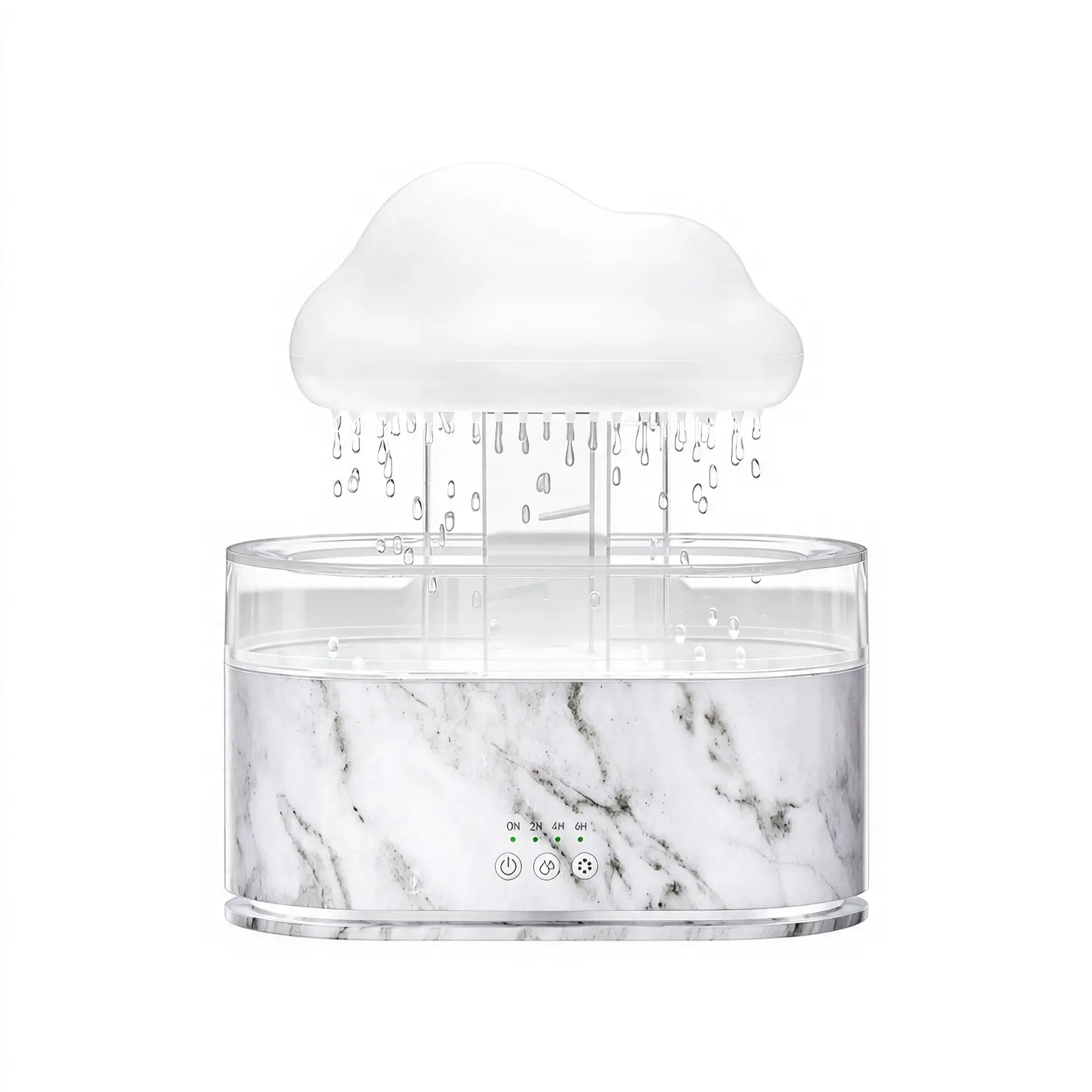 Green-Life plastic ultrasonic diffuser GF25EA1560E43 with raindrop visual effect, featuring cascading water droplets and mist diffusion for unique decorative aromatherapy experiences.
